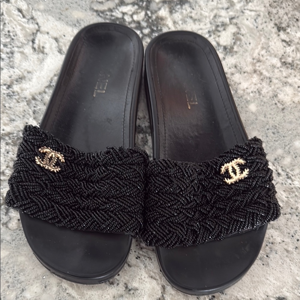 Chanel Black Beaded Women's Slides